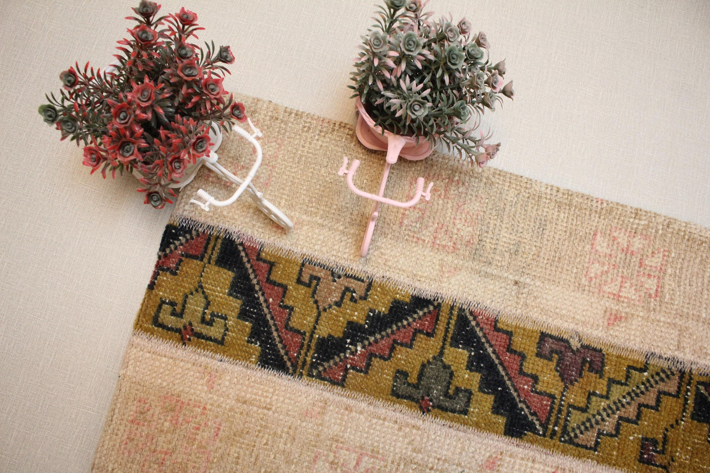 Vintage Kilim Pillow Cover: Cream, Red, Blue, Brown Floral Geometric