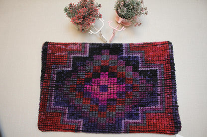 Handmade Kilim Pillow Cover: Red Geometric Woven Wool, 16x24