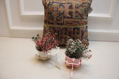 Geometric Kilim Pillow Cover: Upcycled Turkish Woven Rug, Boho Decor