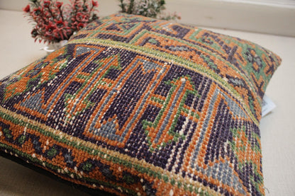 Geometric Kilim Pillow Cover: Upcycled Turkish Woven Rug, Boho Decor