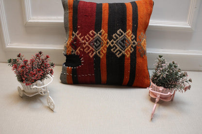 Handmade Kilim Pillow Cover: Upcycled Woven Wool, Tribal Diamondd