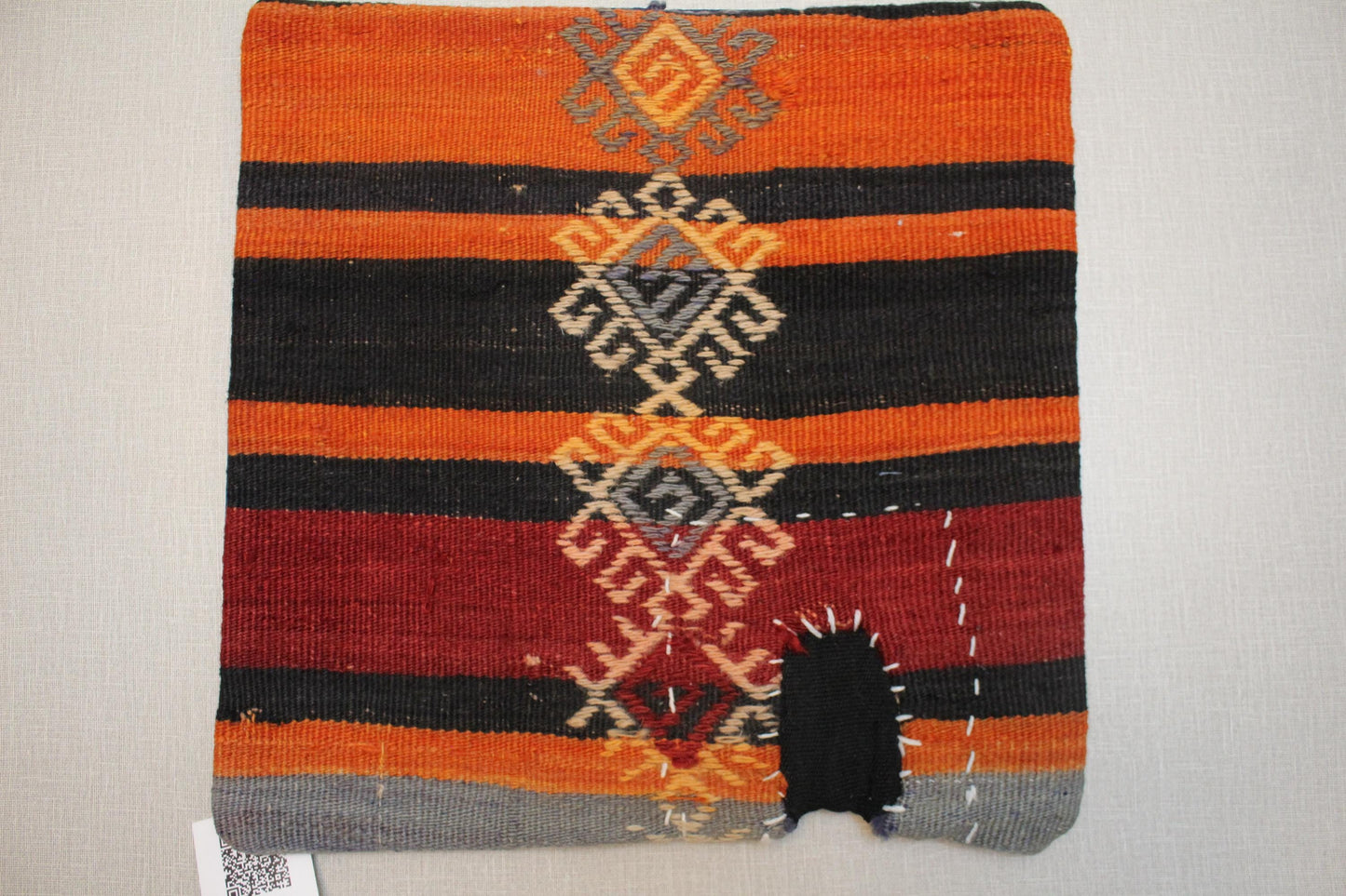 Handmade Kilim Pillow Cover: Upcycled Woven Wool, Tribal Diamondd