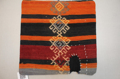 Handmade Kilim Pillow Cover: Upcycled Woven Wool, Tribal Diamondd