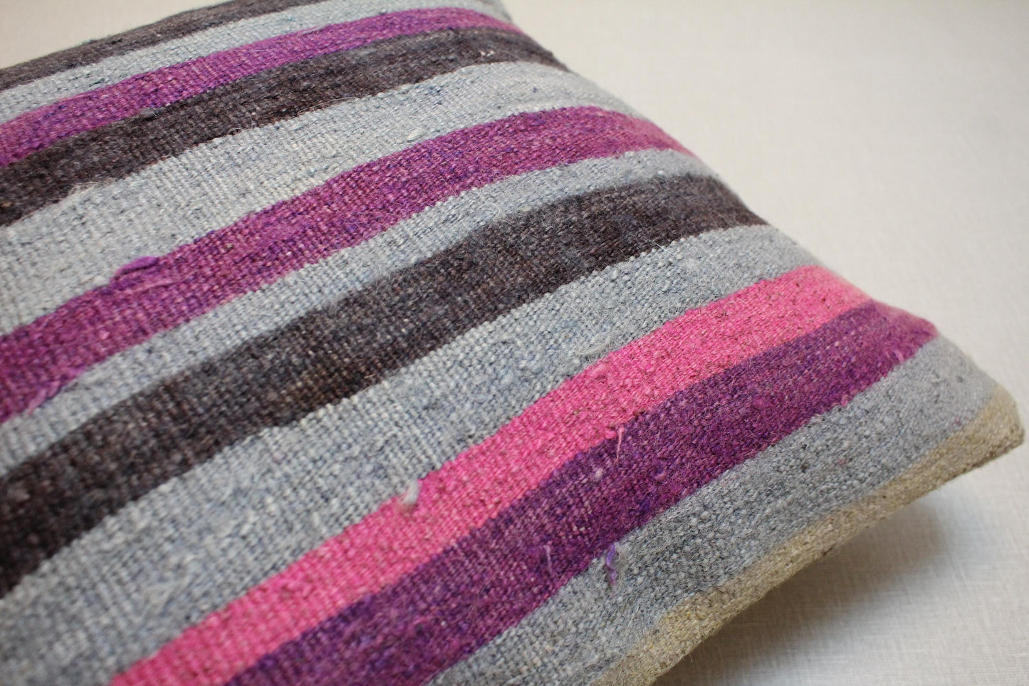 Handmade Kilim Pillow Cover: Gray, Pink & Purple Boho Decor