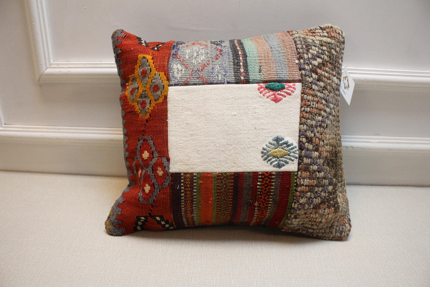 Handmade Kilim Pillow Cover: Upcycled Vintage Turkish Rug, Tribal Design