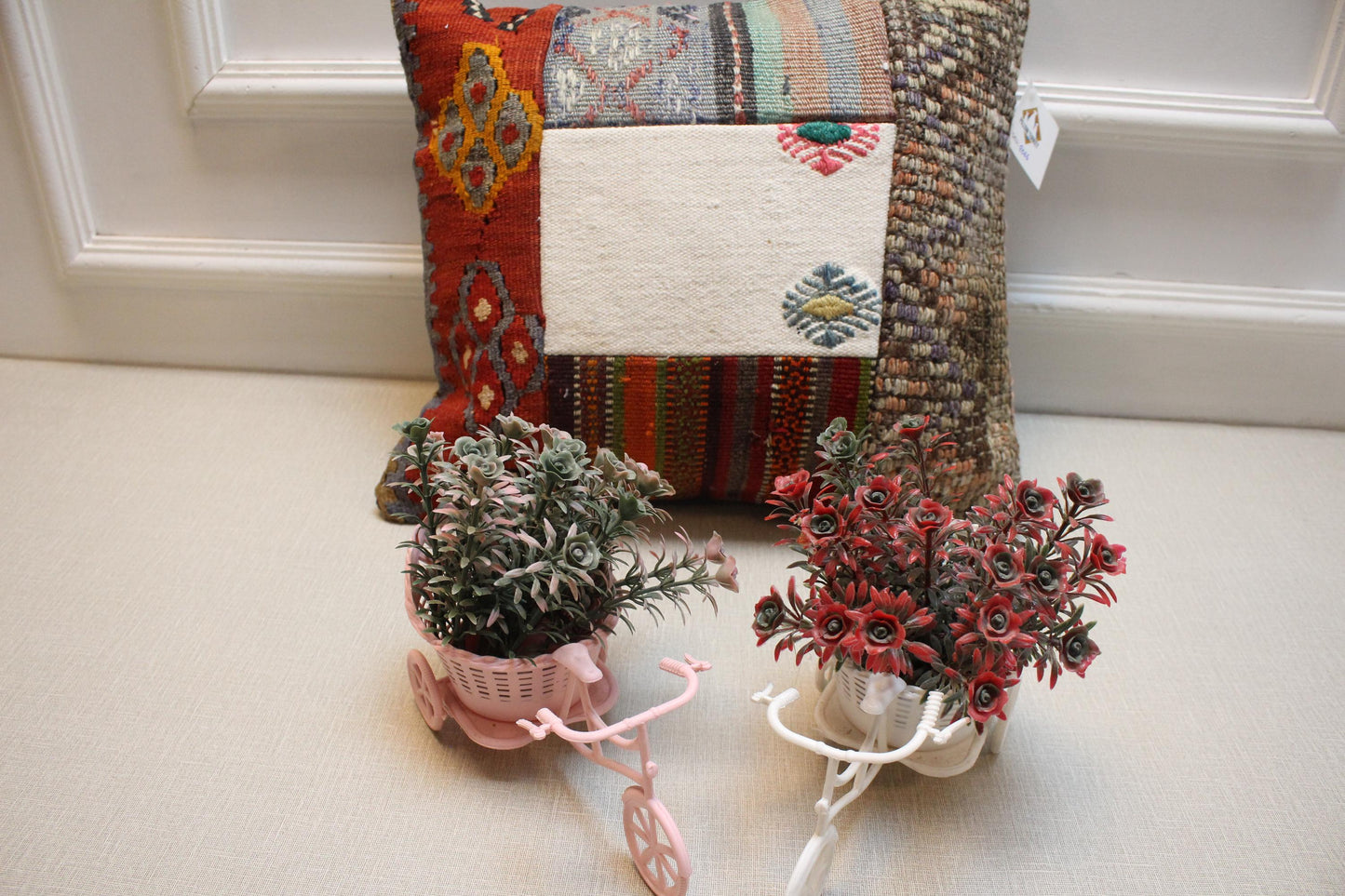 Handmade Kilim Pillow Cover: Upcycled Vintage Turkish Rug, Tribal Design
