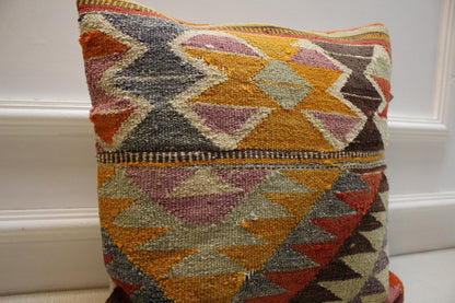 Handmade Kilim Pillow Cover: Upcycled Woven Rug, Boho Home Decor