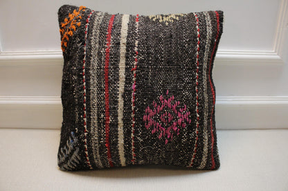 Handmade Kilim Pillow Cover: Upcycled Woven Rug, Tribal Stripes
