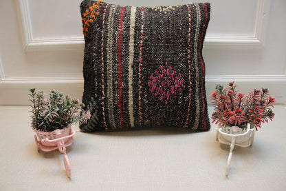 Handmade Kilim Pillow Cover: Upcycled Woven Rug, Tribal Stripes