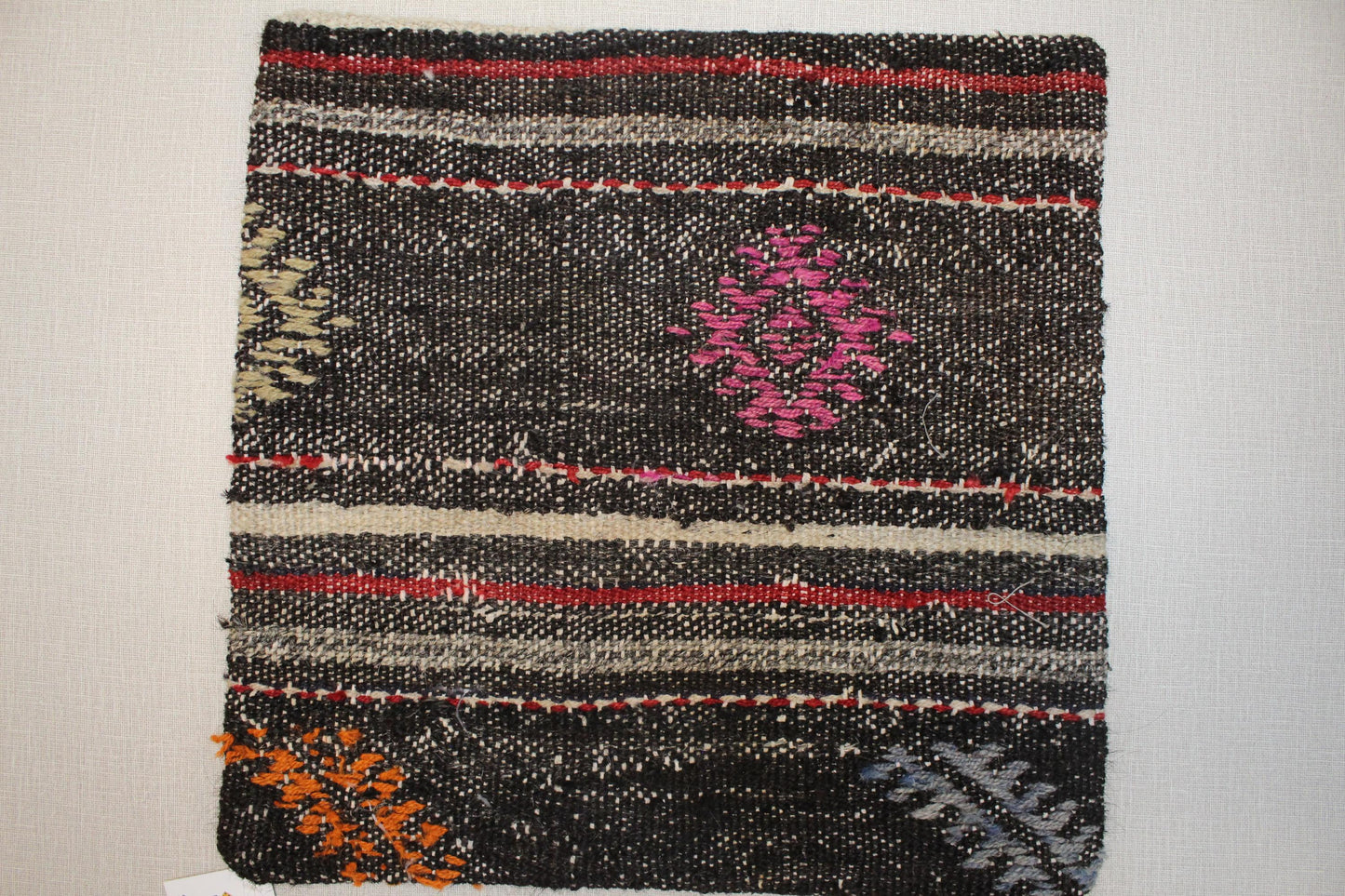 Handmade Kilim Pillow Cover: Upcycled Woven Rug, Tribal Stripes