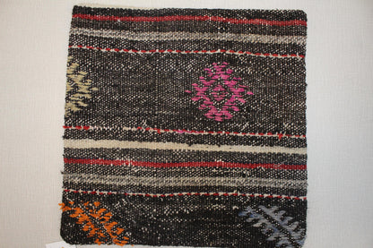 Handmade Kilim Pillow Cover: Upcycled Woven Rug, Tribal Stripes