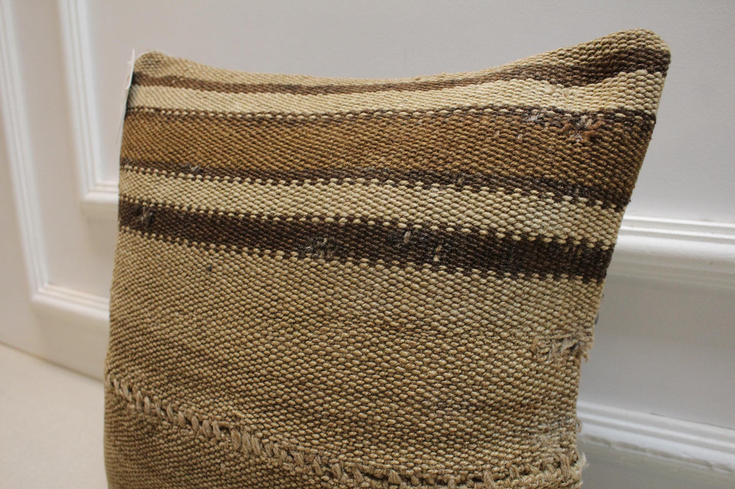 Handmade Kilim Pillow Cover: Beige & Cream Turkish Rug, 16x16 inc
