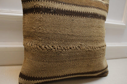 Handmade Kilim Pillow Cover: Beige & Cream Turkish Rug, 16x16 inc