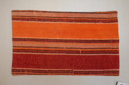 Handmade Kilim Pillow Cover 16x24: Striped Orange & Red Turkish Rug