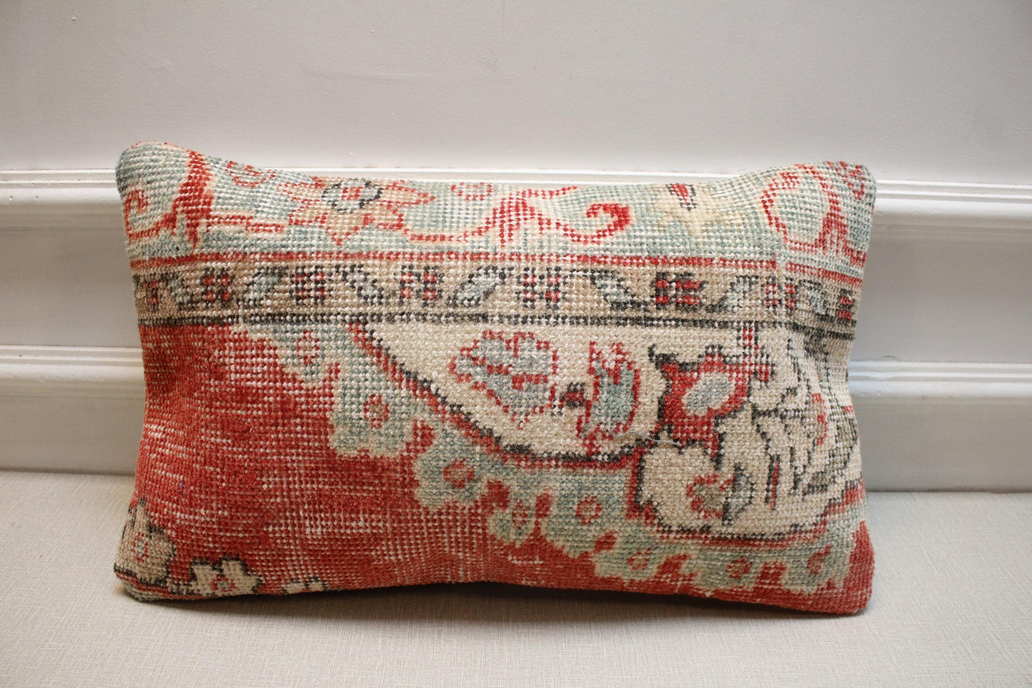 Handmade Kilim Pillow Cover 12x20: Upcycled Woven Rug, Bohemian Decor