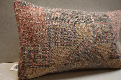 Vintage Turkish Kilim Pillow Cover: Earthy Tribal Woven Rug