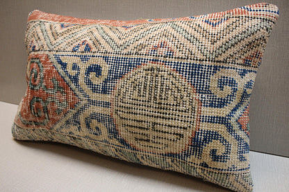 Handmade Kilim Pillow Cover: Upcycled Woven Rug, Boho Decor (12x20 in.)