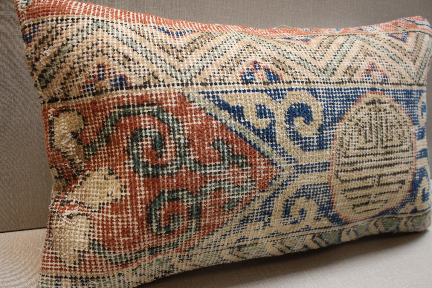 Handmade Kilim Pillow Cover: Upcycled Woven Rug, Boho Decor (12x20 in.)
