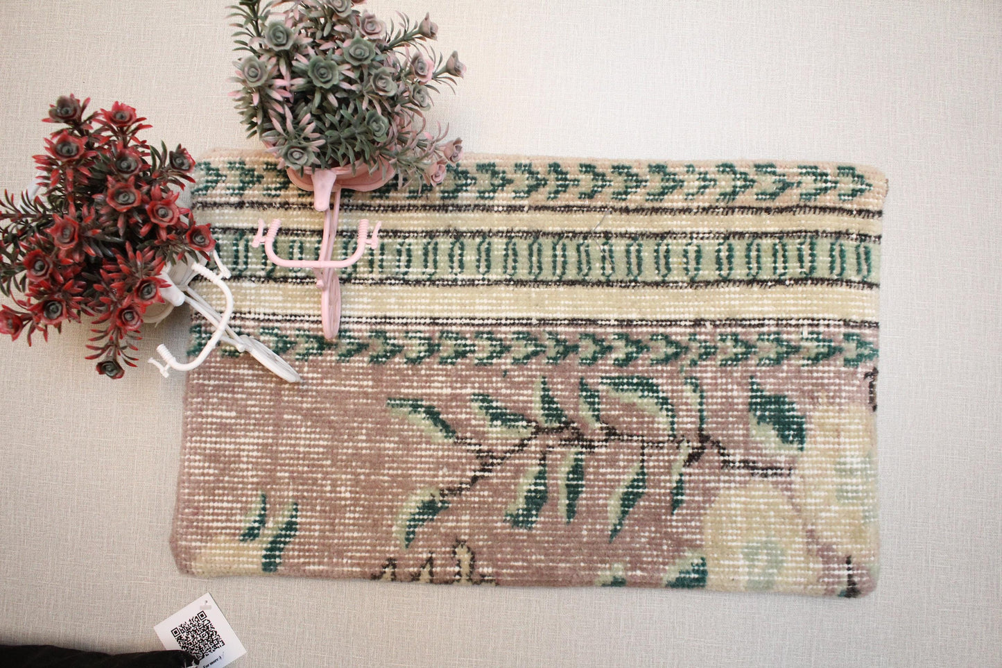 Handmade Kilim Pillow Cover: Organic Wool Boho Rug Pillow (12x20 inch)