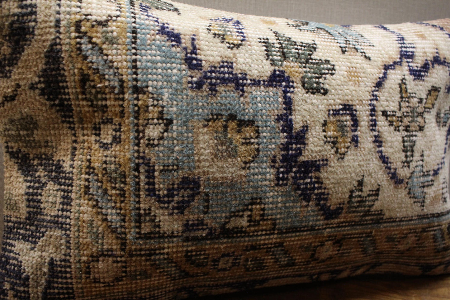 Handmade Kilim Pillow Cover: Cream & Blue Floral Boho Cushion