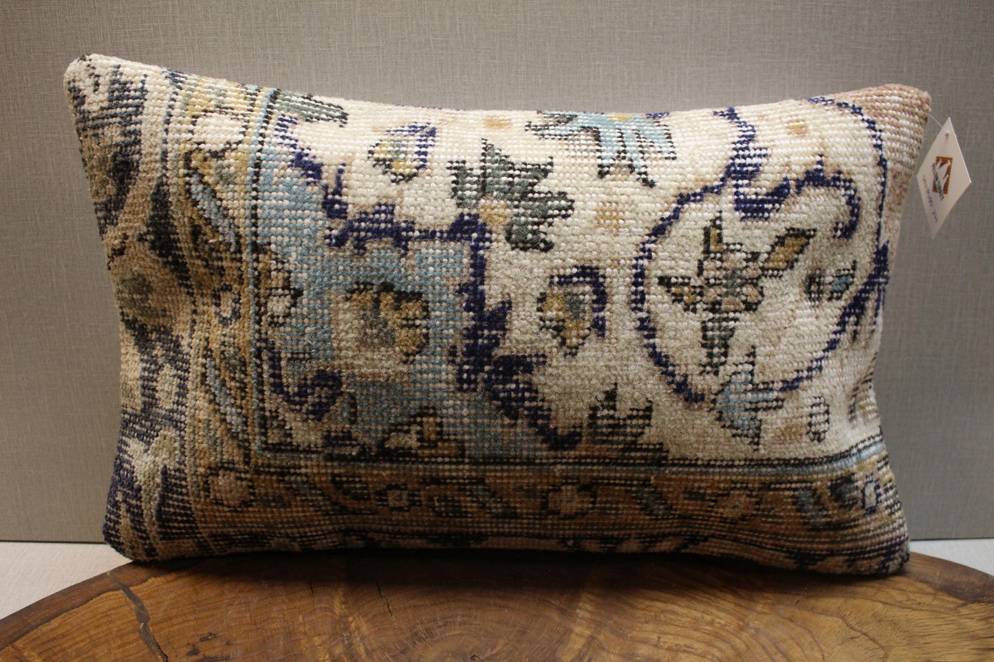 Handmade Kilim Pillow Cover: Cream & Blue Floral Boho Cushion
