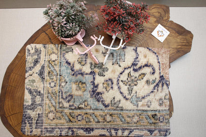 Handmade Kilim Pillow Cover: Cream & Blue Floral Boho Cushion