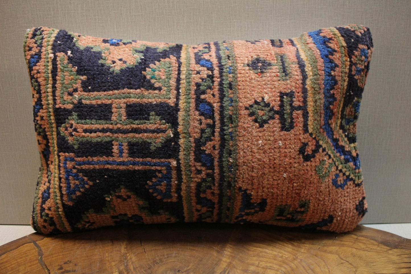 Vintage Turkish Kilim Pillow Cover: Terracotta & Navy Tribal Design