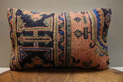 Vintage Turkish Kilim Pillow Cover: Terracotta & Navy Tribal Design