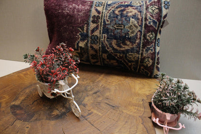 Burgundy & Blue Kilim Pillow Cover: Boho Rustic Home Decor