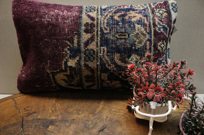Burgundy & Blue Kilim Pillow Cover: Boho Rustic Home Decor