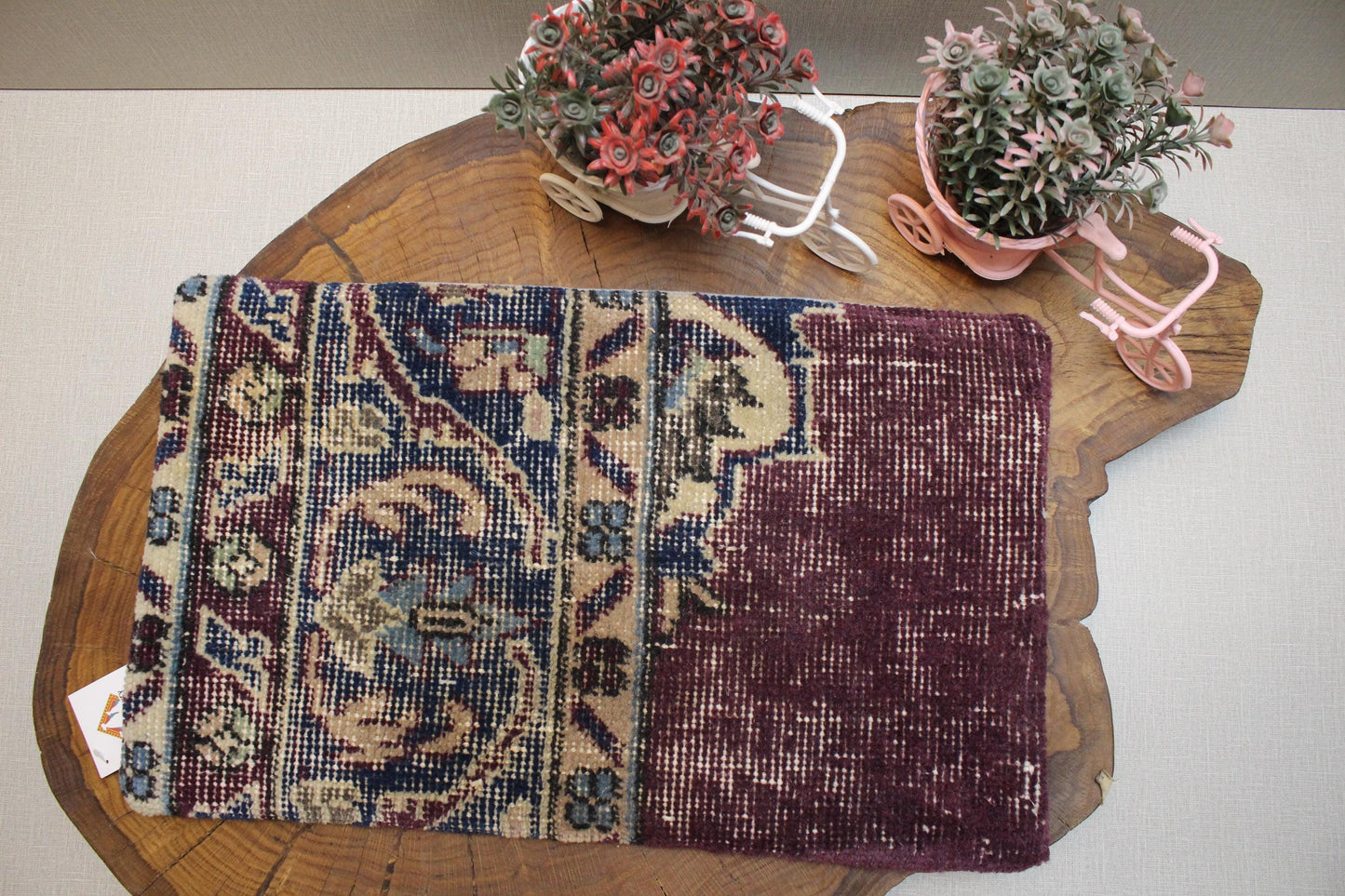 Burgundy & Blue Kilim Pillow Cover: Boho Rustic Home Decor