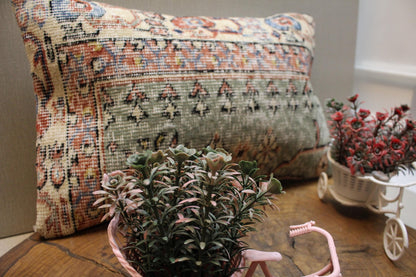 Handmade Kilim Pillow Cover: Upcycled Woven Rug, 12x20 inc.