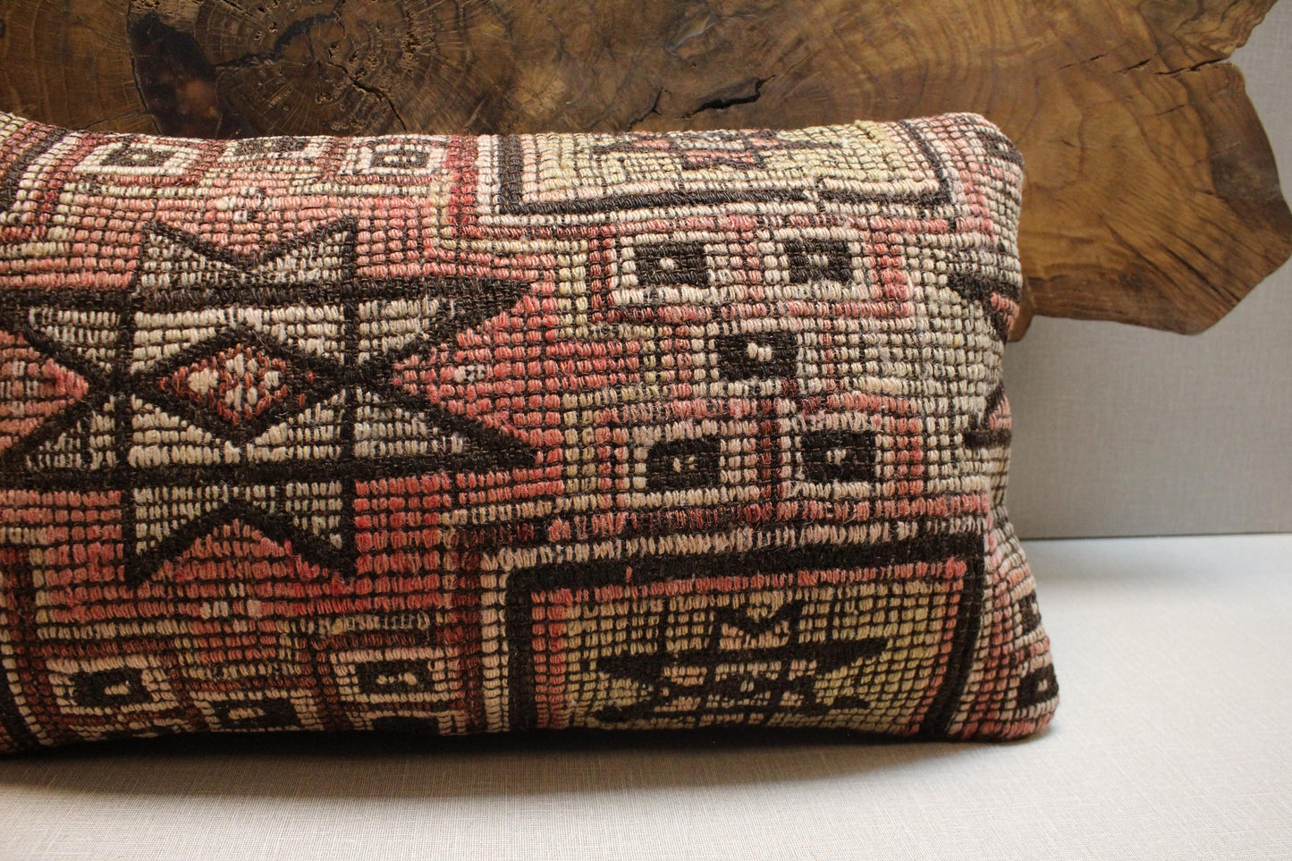 Vintage Turkish Kilim Pillow Cover 16x24: Handwoven Wool Lumbar Cushion