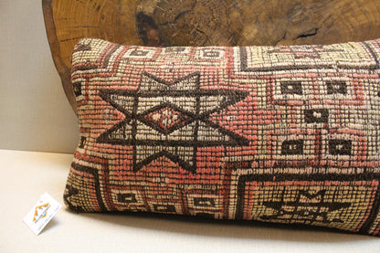 Vintage Turkish Kilim Pillow Cover 16x24: Handwoven Wool Lumbar Cushion