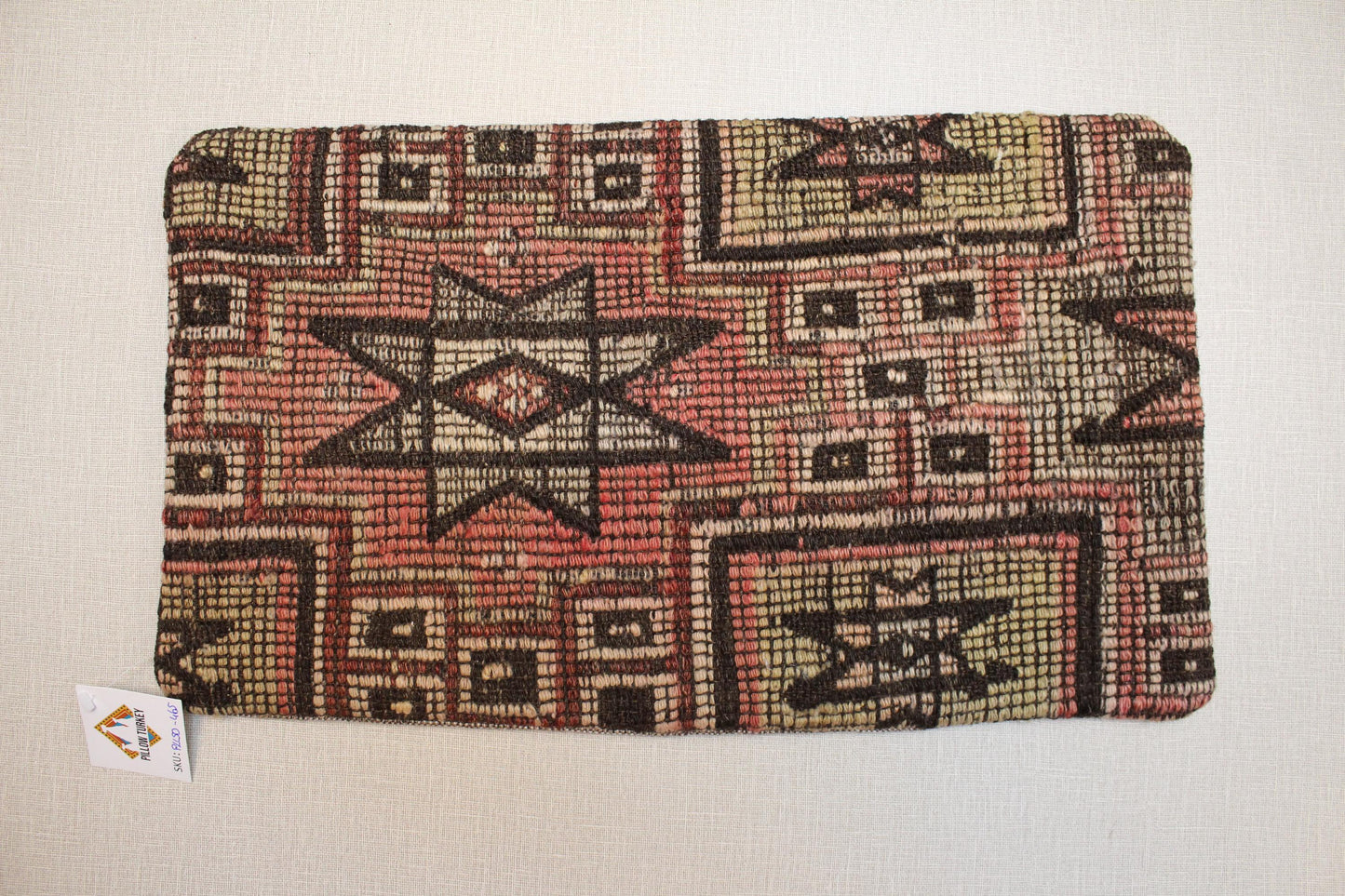 Vintage Turkish Kilim Pillow Cover 16x24: Handwoven Wool Lumbar Cushion