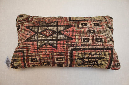 Vintage Turkish Kilim Pillow Cover 16x24: Handwoven Wool Lumbar Cushion
