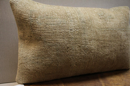 Handmade Kilim Pillow Cover: Upcycled Woven Rug, Beige, 12x20