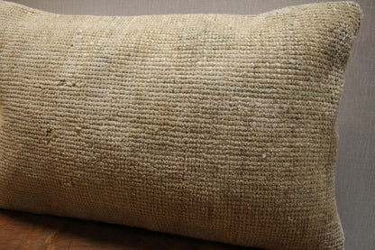 Handmade Kilim Pillow Cover: Upcycled Woven Rug, Beige, 12x20