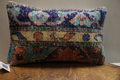 Handmade Kilim Pillow Cover: Deep Blue & Teal Boho Decor