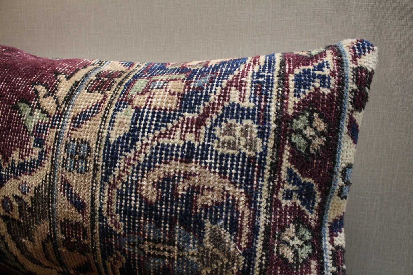Handmade Kilim Pillow Cover: Burgundy Navy Floral Woven Rug