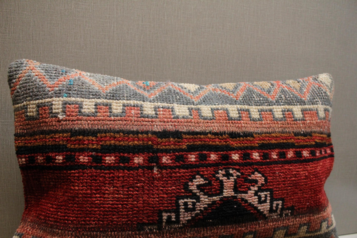 Handmade Kilim Pillow Cover: Upcycled Woven Rug, Tribal Design