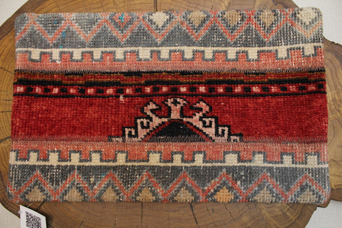 Handmade Kilim Pillow Cover: Upcycled Woven Rug, Tribal Design