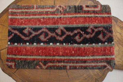 Handmade Kilim Pillow Cover: Upcycled Tribal Rug, Red Black Gray - 12x20 in