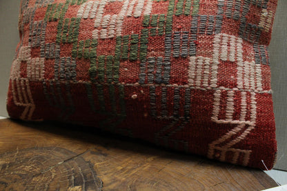Handmade Kilim Pillow Cover: Upcycled Woven Rug, Bohemian Decor (12x20 in