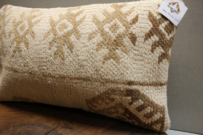 Handmade Kilim Pillow Cover: Cream & Tan Woven Wool, 12x20