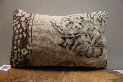 Handmade Kilim Pillow Cover: Upcycled Woven Rug, Beige Floral Accent