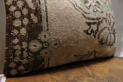 Handmade Kilim Pillow Cover: Upcycled Woven Rug, Beige Floral Accent