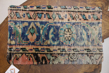 Handmade Kilim Pillow Cover: Navy, Teal & Peach Woven Rug