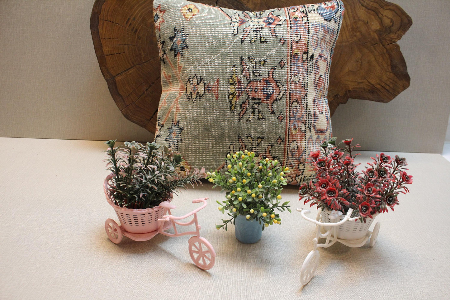 Handmade Kilim Pillow Cover: Upcycled Woven Rug, Sage Green Boho Decor