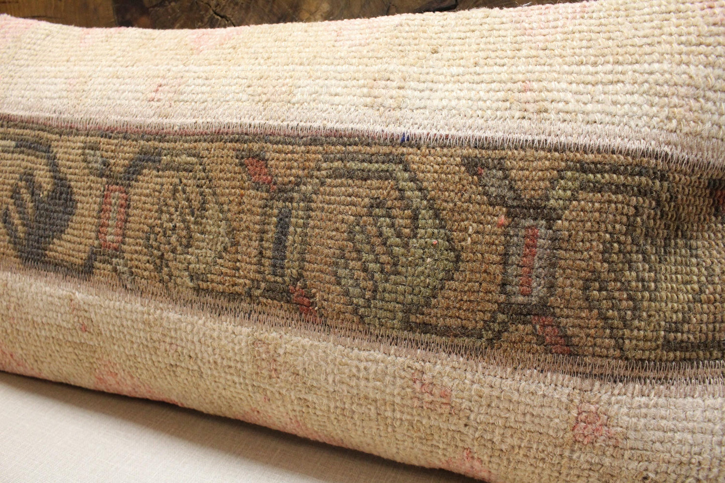 Handwoven Kilim Lumbar Pillow Cover: Upcycled Wool, Tribal Geometric Band